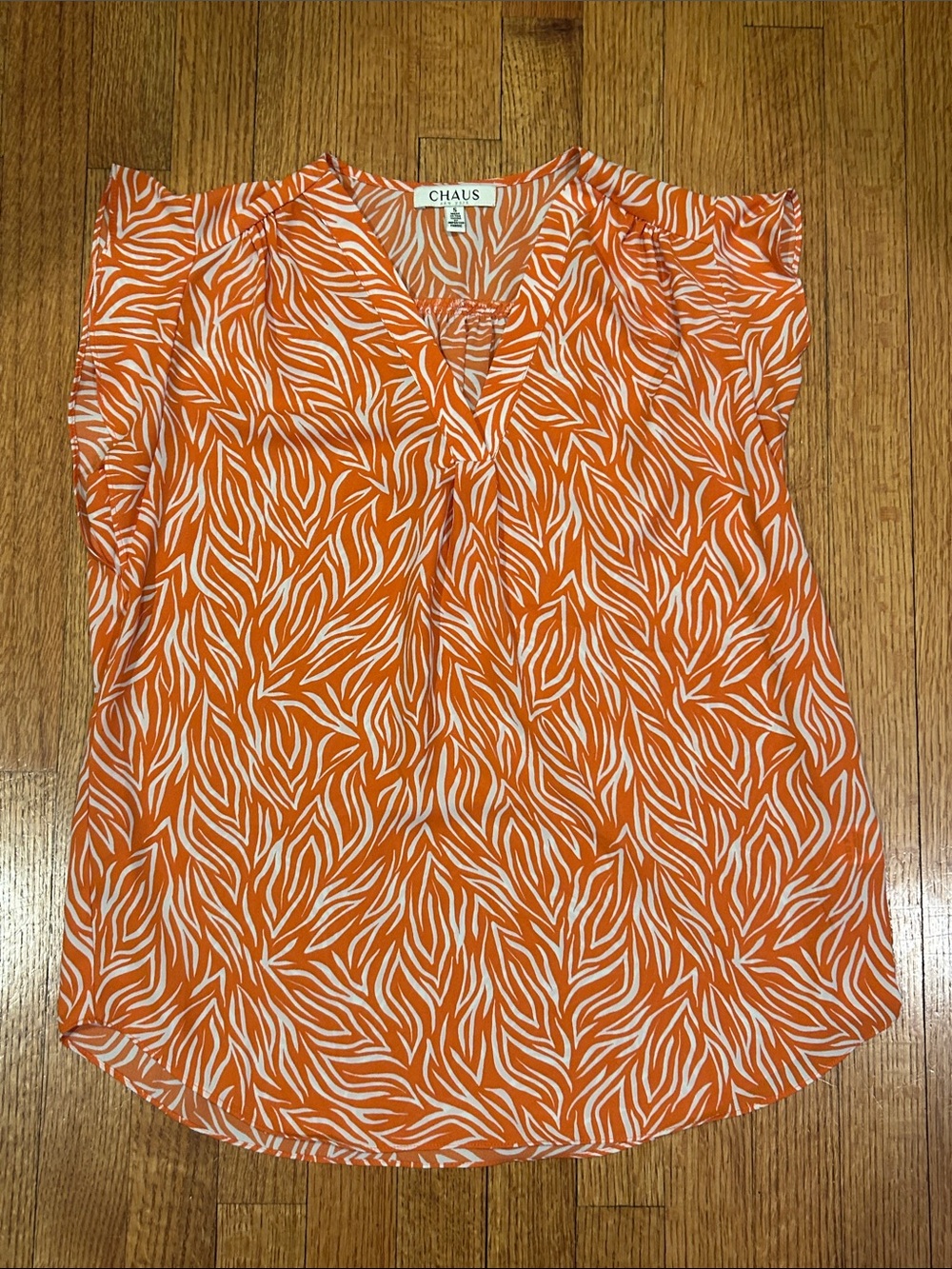 Chaus Orange and White V-Neck Cap Sleeve Blouse Size Small